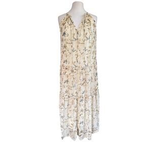 Drew Anthropologie Naomi Floral Maxi Dress XS Beige Tiered Boho Prairie NWT
